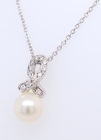 Charming 14kt WG White Pearl & Diamond Pendant