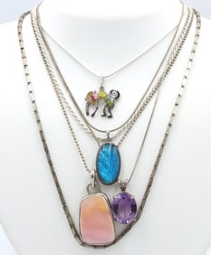 Group lot of 6 Vintage 925 sterling silver necklaces