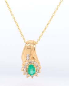 14kt YG Emerald and Diamond Necklace