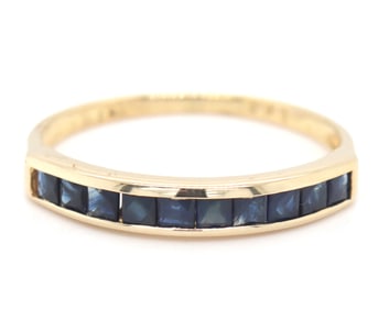 14kt Yellow gold square sapphire channel set stackable band