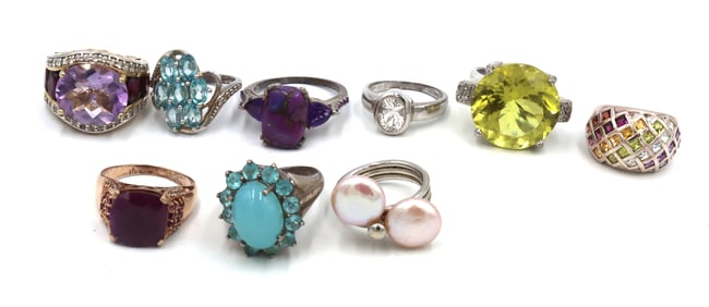 Group lot of vintage 925 sterling silver gemstone rings
