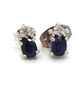 10kt White gold blue sapphire and diamond stud earrings