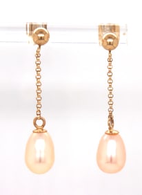 14kt Yellow gold pinkish pearl dangle earrings