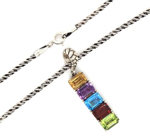 Effy multi gemstone bar pendant on chain necklace