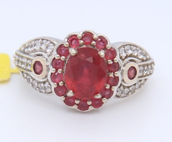 925 Sterling Silver Pink Sapphire, Ruby and White Sapphire Ring
