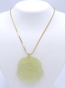 Green Jade Pendant on Gold Plated Chain