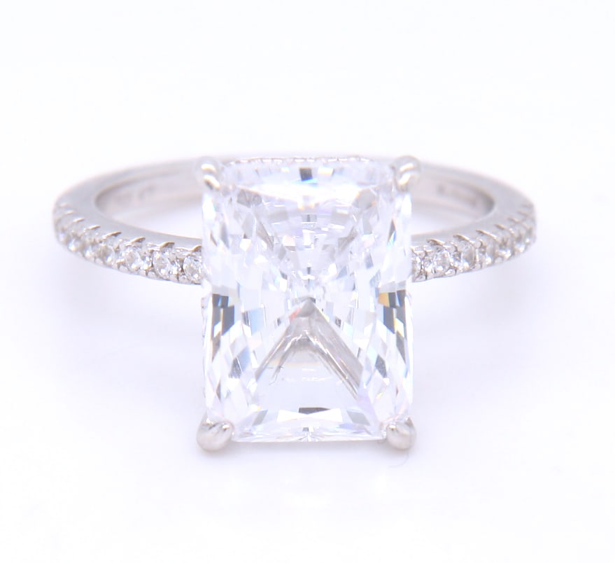 925 Sterling silver 4ct Radiant cut cubic zirconia engagement ring (1 of 4)