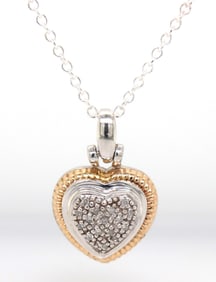 925 Sterling silver and gold diamond heart shaped pendant on chain