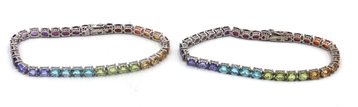 925 Sterling silver lot of 2 multi color crystal bracelets