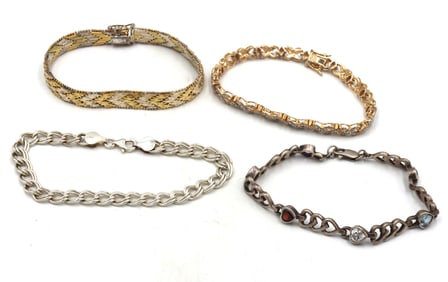 Group lot of 4 Vintage 925 sterling silver bracelets