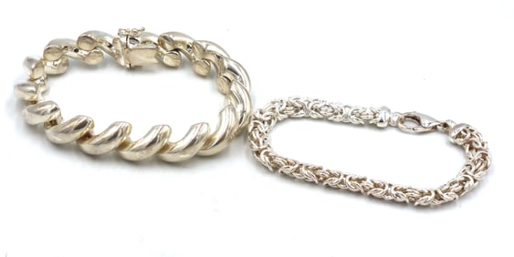 Group lot of 2 vintage 925 sterling silver bracelets