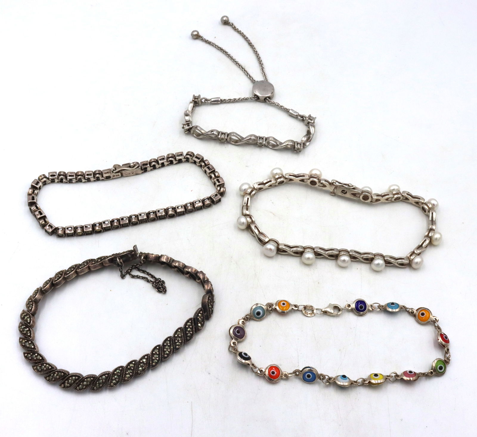 Group lot of 5 vintage 925 sterling silver bracelets (1 of 9)