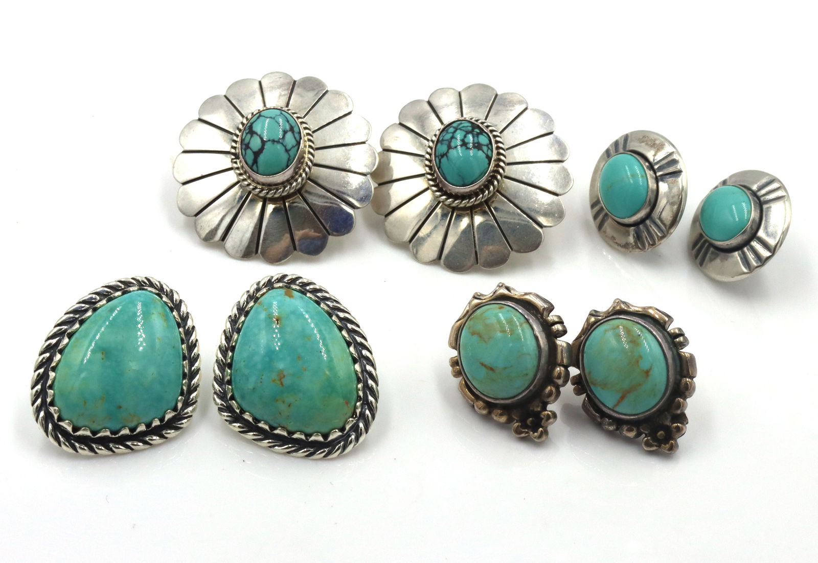 4 Pairs of vintage 925 sterling silver turquoise earrings (1 of 6)