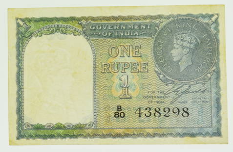1940 1 Rupee Government of India P25a. Very Fine: 1940 1 Rupee Government of India P25a. Very Fine.
