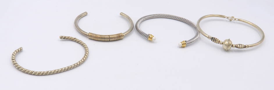 Group Lot of Vintage 925 Sterling Silver Bangles: Group Lot of Vintage 925 Sterling Silver Cuff Bangles. Total weight of Lot 46.1 Grams.