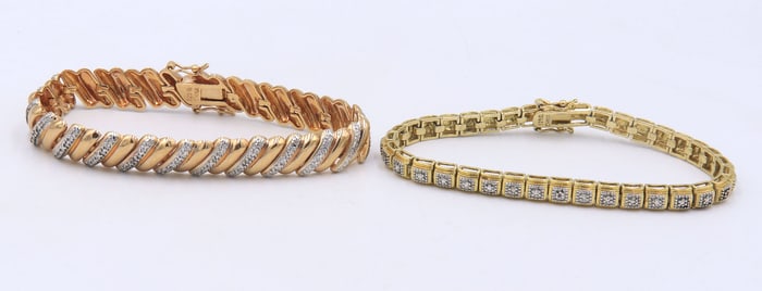 Group lot of 2 cubic zirconia bracelets in 925 sterling silver