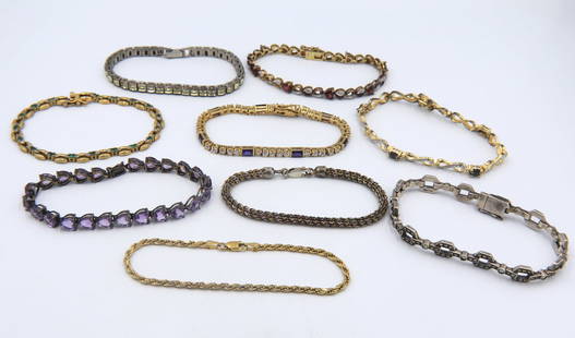 Group lot of 9 Vintage 925 sterling silver bracelets: Group lot of 9 Vintage 925 sterling silver bracelets, Total weight of lot 102.9 grams.