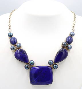 Vintage 925 serling silver Lapis necklace: Vintage 925 serling silver Lapis 18 inches necklace. Total weight of necklace is 73.1 grams.