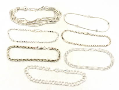 Group lot of 7 Vintage 925 sterling silver bracelets: Group lot of 7 Vintage 925 sterling silver bracelets. Total weight of lot is 55 grams.