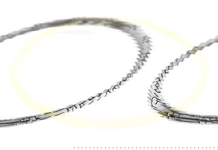 Trendy Sterling Silver John Hardy Bedeg Slim Bangle Bracelet: This Trendy 925 Sterling Silver Bracelet designed by John Hardy features their Bedeg Motif fashioned into a Slim Bangle Bracelet. This bangle bracelet weighs approx. 13.10 Grams.