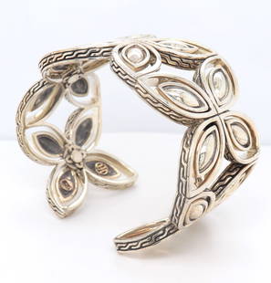 John Hardy Kawung Cuff Bangle in Sterling Silver: John Hardy Kawung Flower Cuff Bangle in 925 Sterling Silver. Total weight of Cuff Bangle 71.90 Grams.
