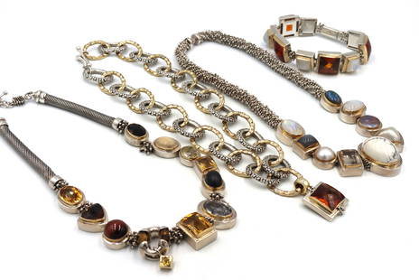 Group lot of Vintage 925 sterling silver Michael Dawkins Jewelry: Group lot of Vintage 925 sterling silver Michael Dawkins Jewelry. 3 necklaces and 7.25-inch bracelet. The total weight of the lot is 382.60 grams.