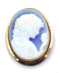 14kt Yellow gold laser cut Cameo pendant brooch