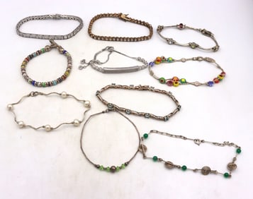 Group of 10 vintage 925 sterling silver bracelets
