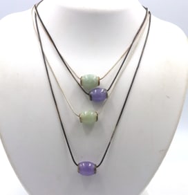 Group lot of 4 Vintage 925 sterling silver Jade pendants on chains