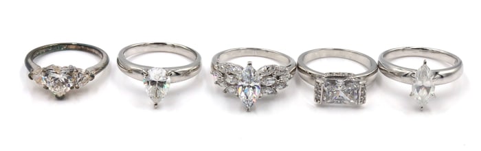 Group lot of 5 925 sterling silver cubic zirconia rings