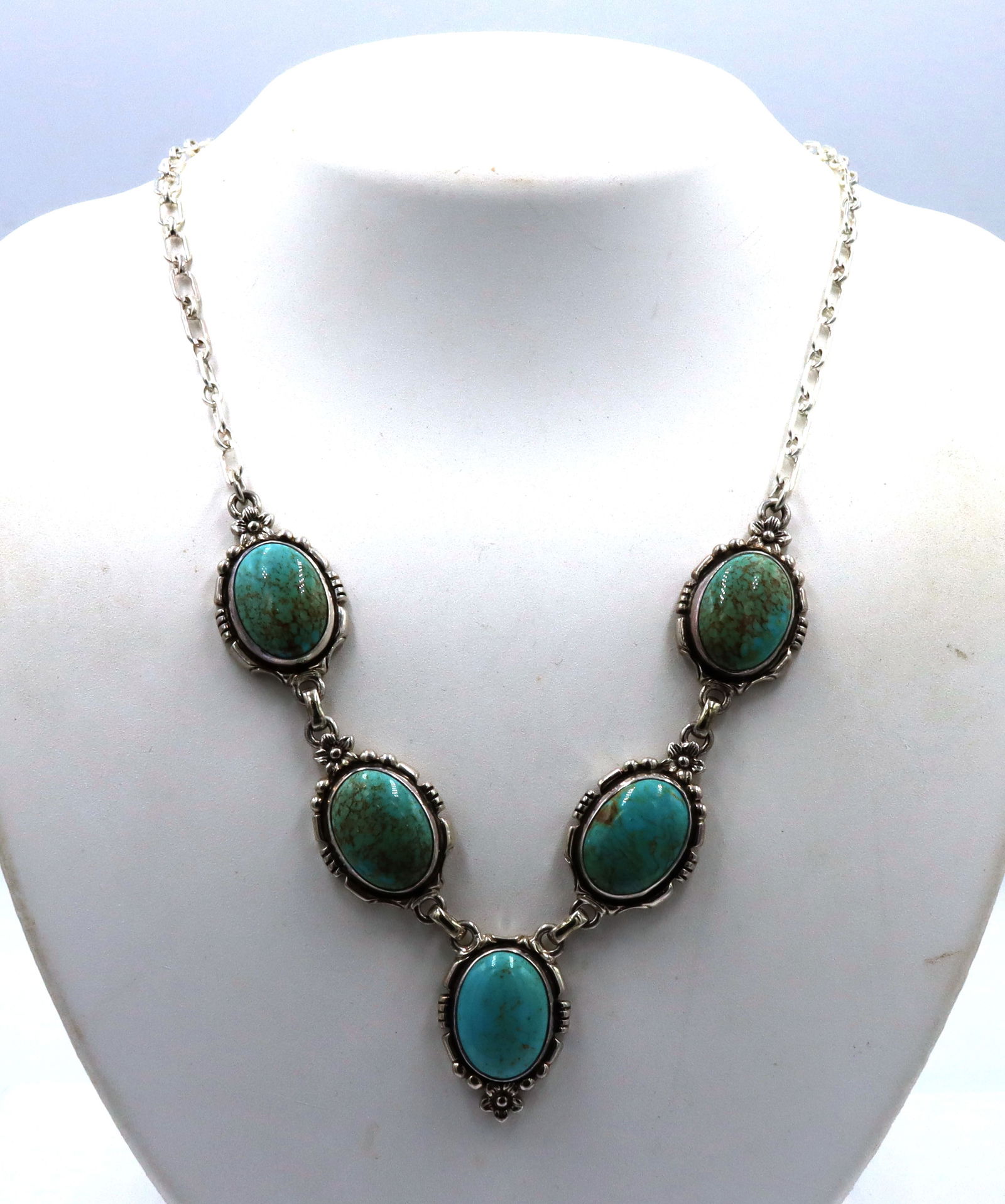 Vintage 925 sterling silver turquoise necklace (1 of 6)