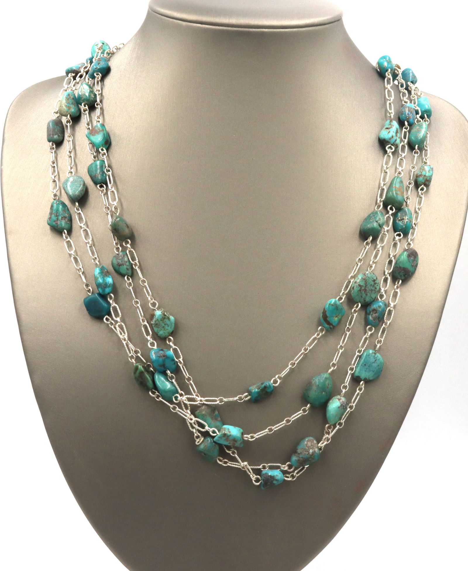 925 Sterling silver turquoise yard chain necklace (1 of 4)