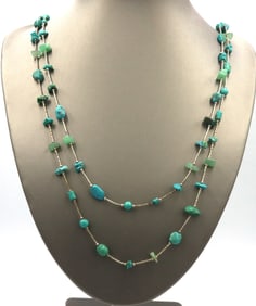 2 Strand of 925 sterling silver turquoise strand necklaces