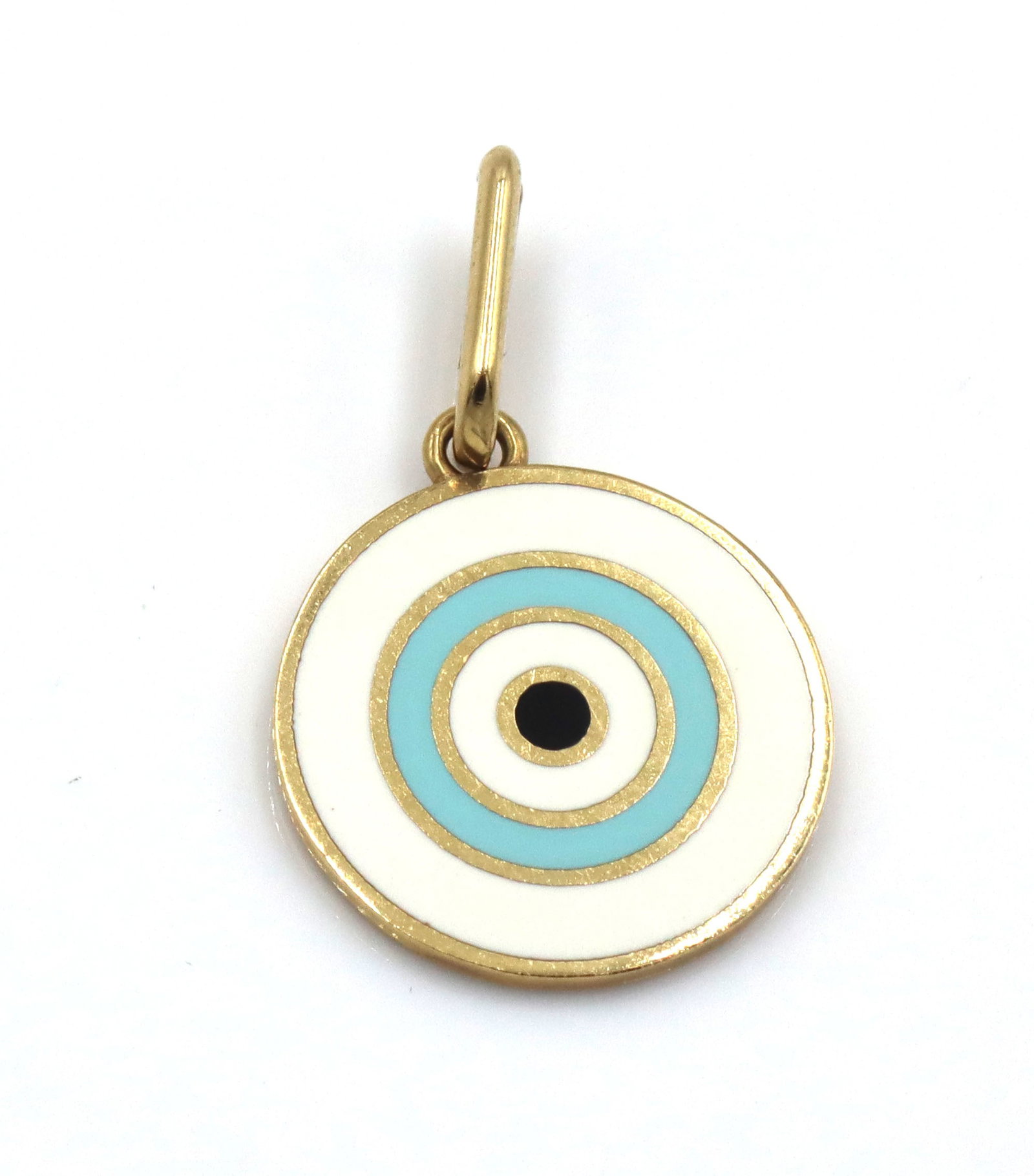 18kt Yellow gold Evil eye charm pendant: 18kt Yellow gold Evil eye charm pendant. The total weight of the pendant is 1.9 grams.