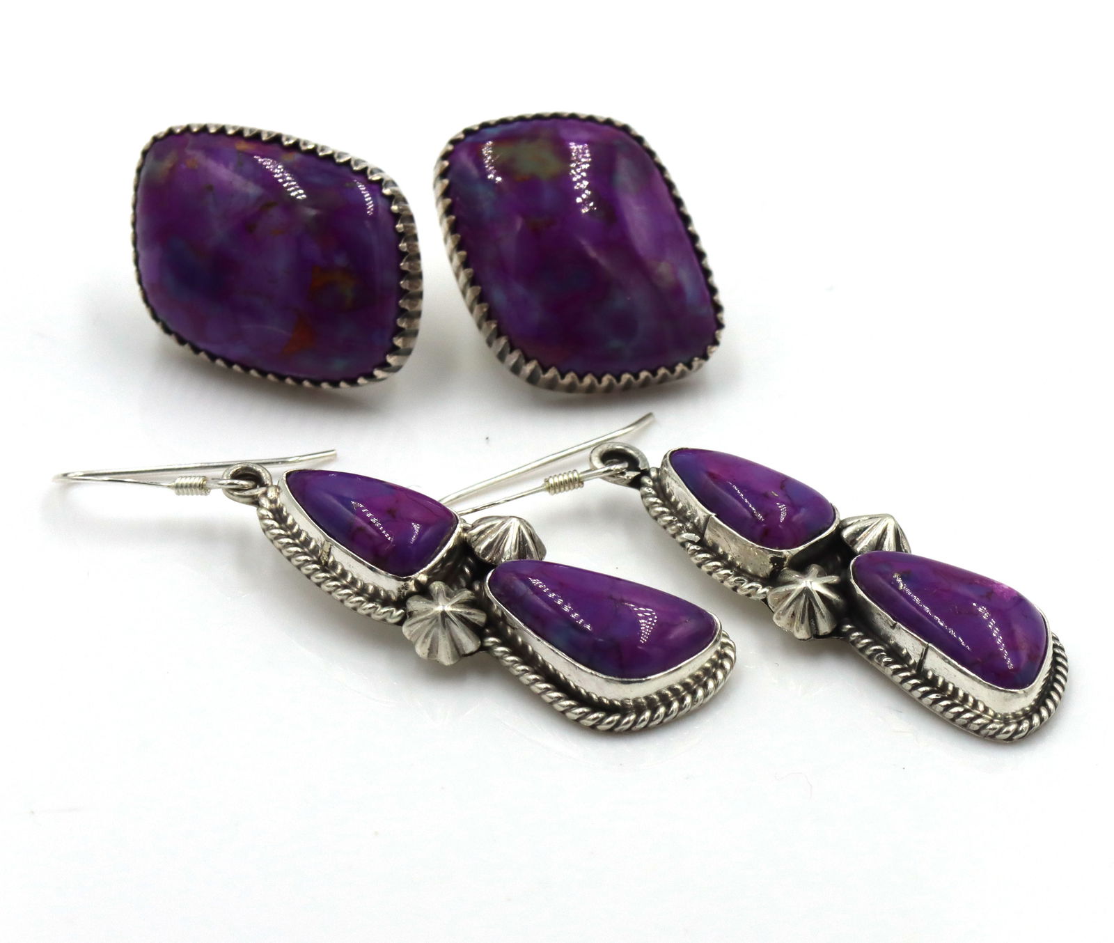 2 Pairs of 925 sterling silver signed purple turquoise earrings (1 of 10)