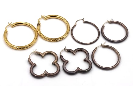 3 Pairs of 925 sterling silver hoop earrings