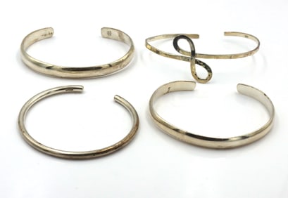 Group lot of 4 Vintage 925 sterling silver cuff bangles
