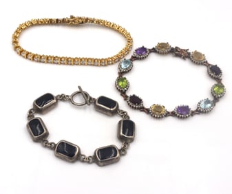 Group lot of 3 vintage 925 sterling silver bracelets