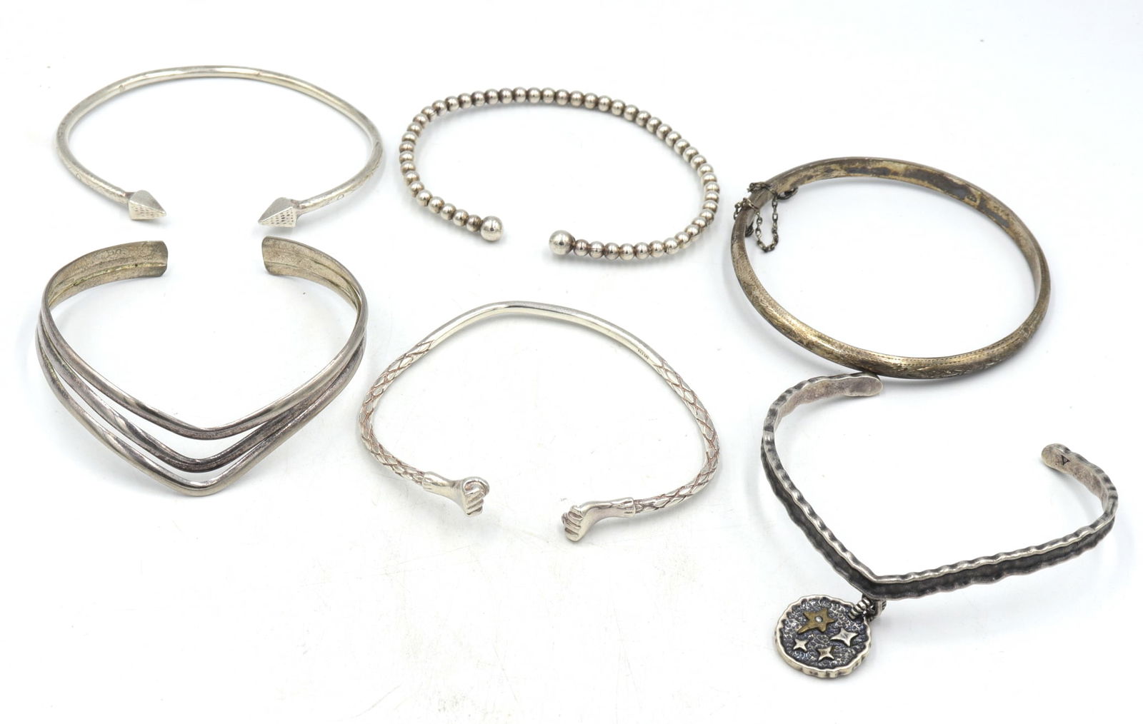 Group lot of Vintage 925 sterling silver cuff bangles (1 of 10)