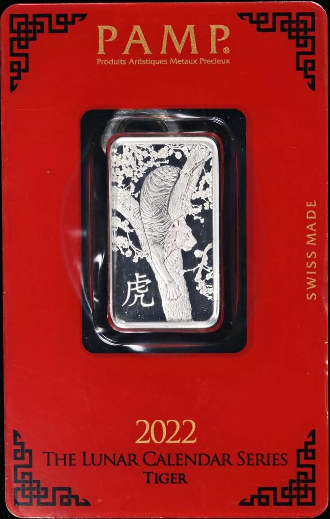10 Gram Silver Bar Pamp Suisse 2022 Tigr Lunar Calendar Series: 10 Gram Silver Bar Pamp Suisse 2022 Tigr Lunar Calendar Series.