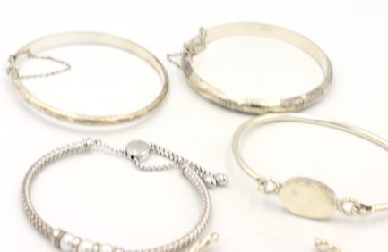 Group lot of 5 Vintage 925 sterling silver bangles