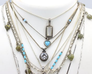 Group lot of 11 Vintage 925 sterling silver necklaces