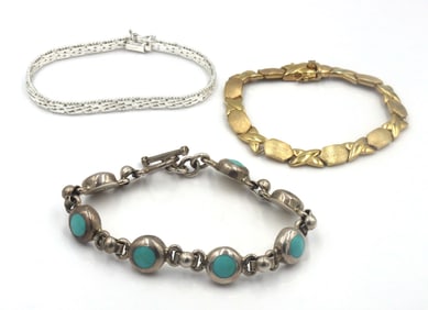 Vintage 925 sterling silver group lot of 3 bracelets