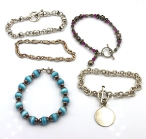 Group lot of 5 vintage 925 sterling silver bracelets