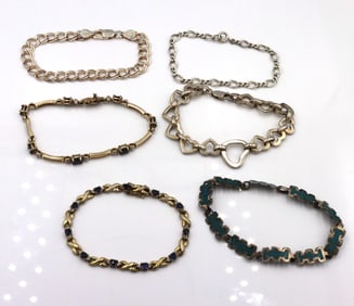 Group lot of vintage 925 sterling silver 6 bracelets
