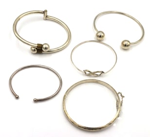 Vintage 925 sterling silver group lot of 5 cuff bangles