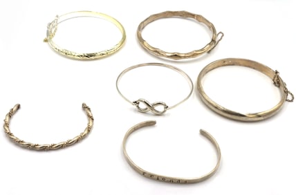 Vintage 925 sterling silver group lot of 6 cuff bangles