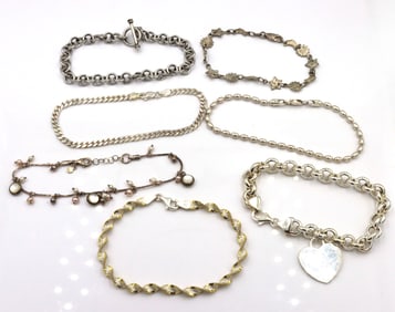 Group lot of 7 Vintage 925 sterling silver bracelets
