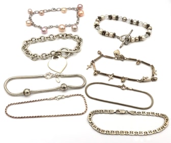 Group lot of 8 vintage 925 sterling silver bracelets