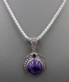 Italian 925 Styerling Silver Purple Jade Necklace